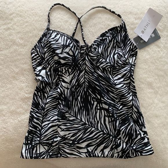Athleta Black Palms Kaimana Black/White Zebra Women's 36 B/C Tankini - Picture 3 of 9